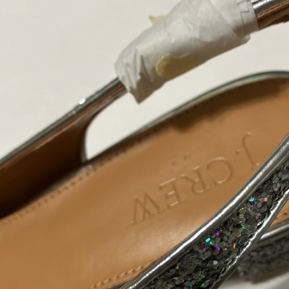 J.Crew Glitter Slingback Block Heels size 5 Silver NIB - Picture 2 of 11